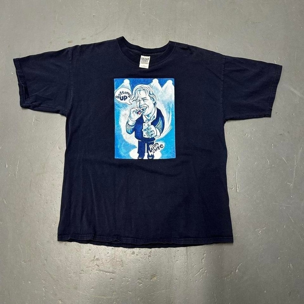 Vintage 90s/early 2000s Ron White "bottoms up" comedy tour caricature tshirt